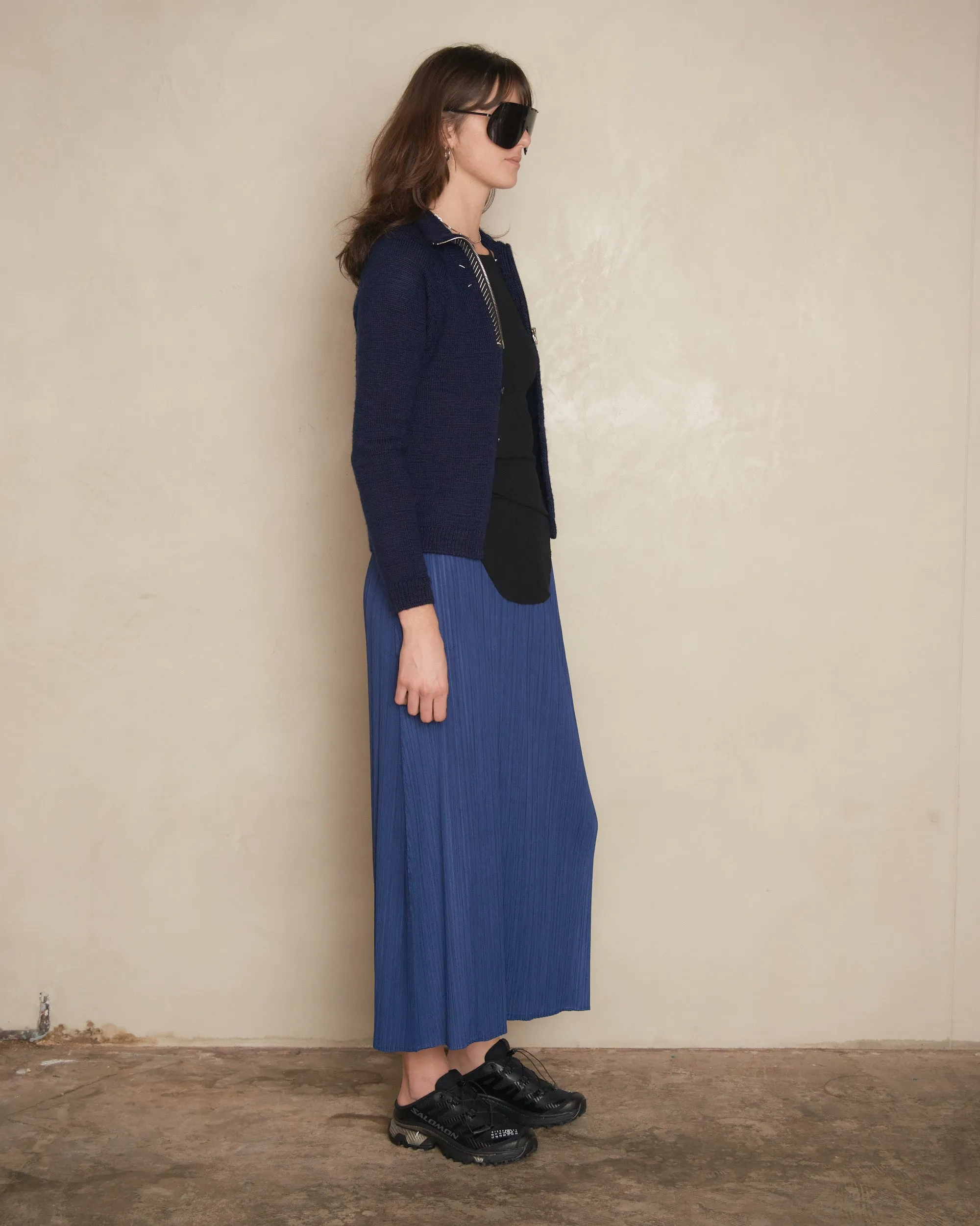 Long Blue Pleated Skirt