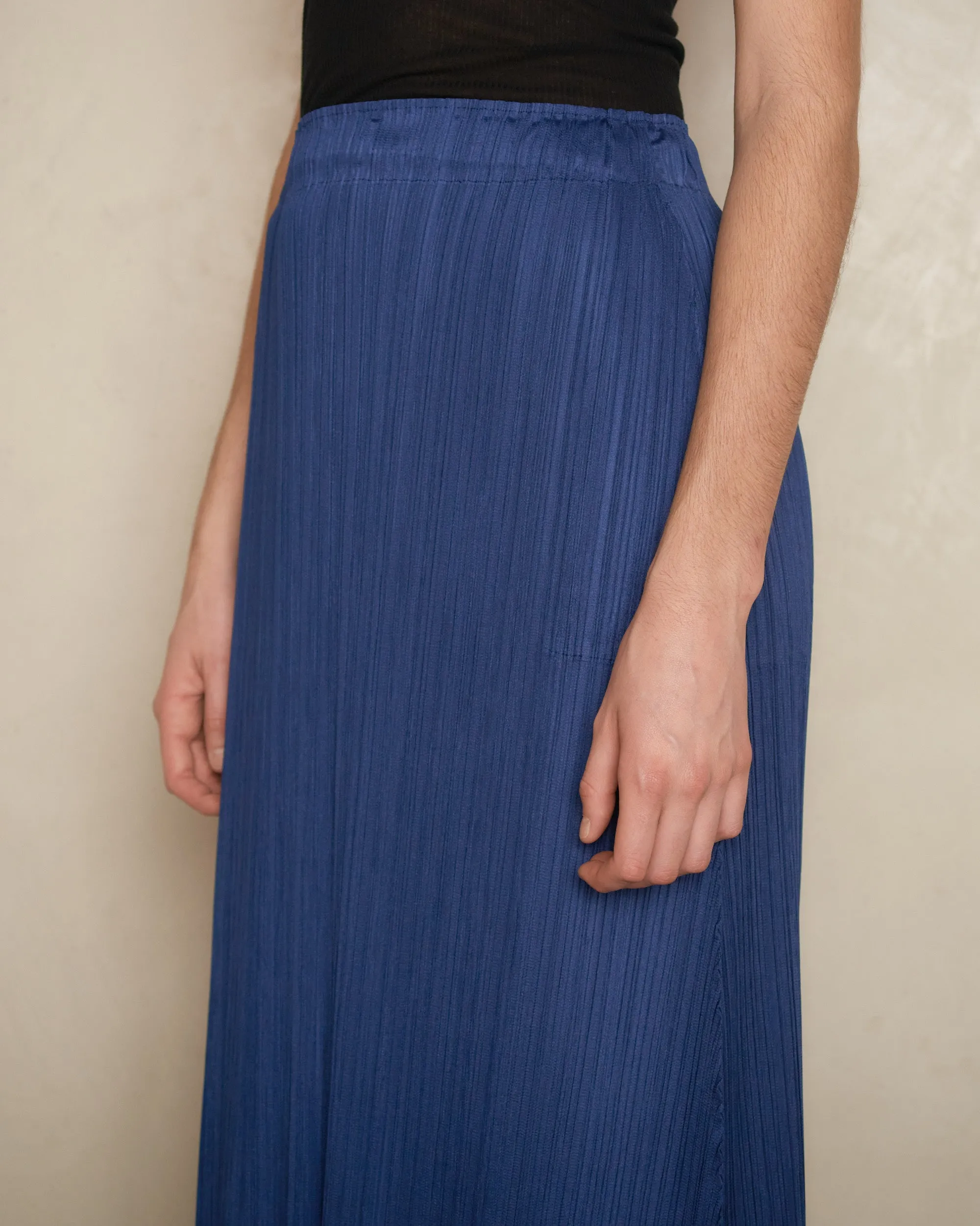 Long Blue Pleated Skirt