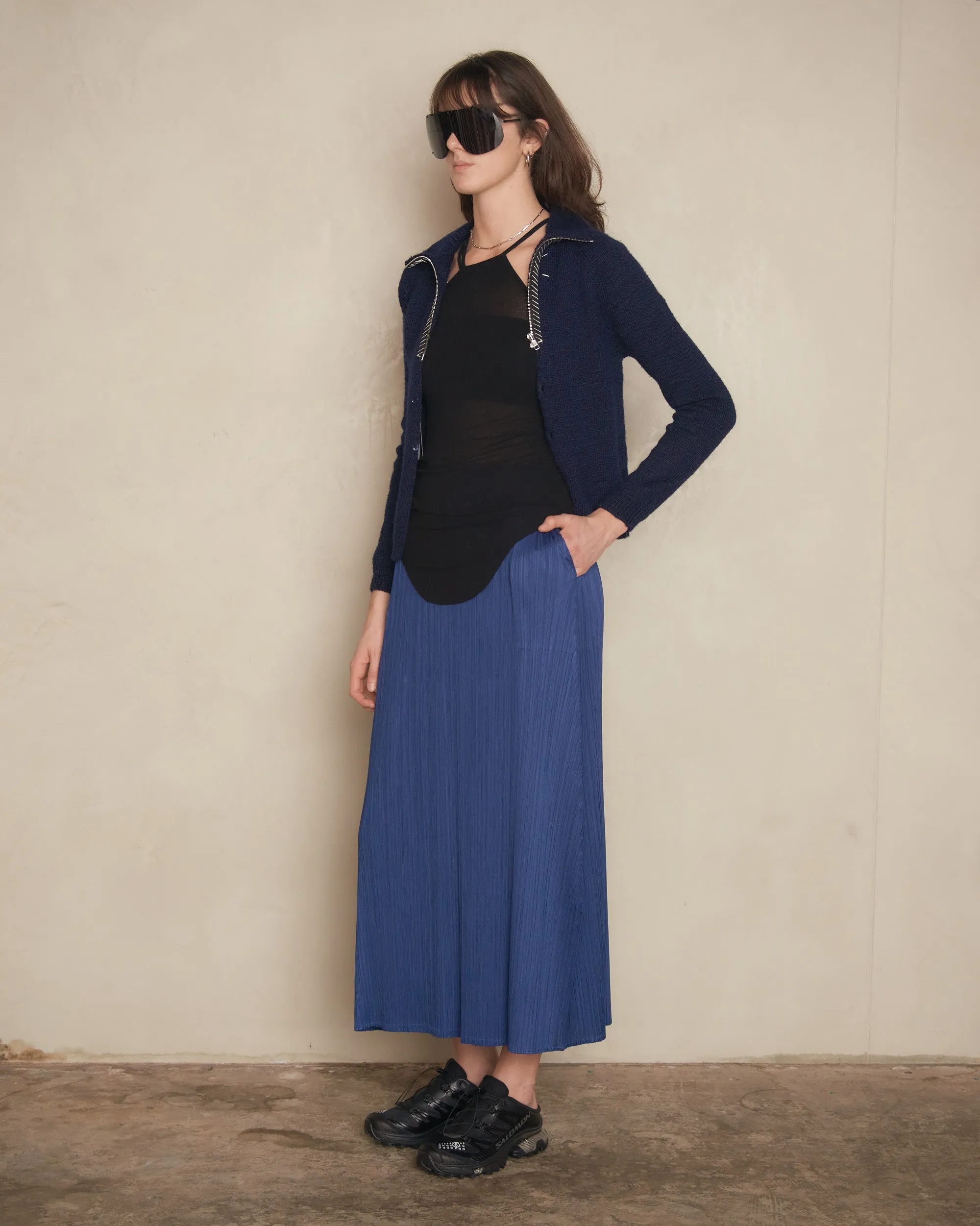 Long Blue Pleated Skirt