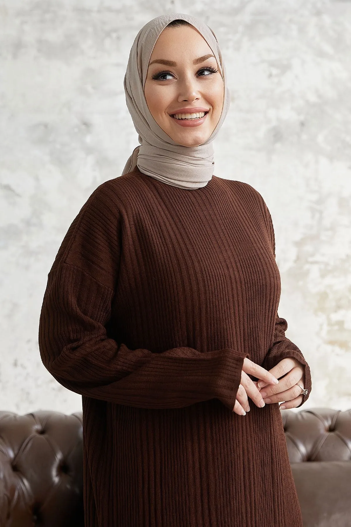 MDS Women Arissa Fisherman Collar Long Knit Dress - Bitter Brown - Reston