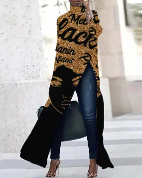 Melanin Strong Black Three-quarter Sleeve Slit T-shirt Dress