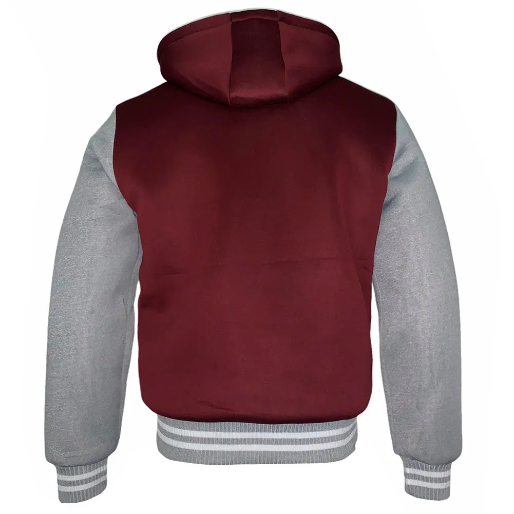 Mens Bomber Varsity Jacket Zip Up Faux Fur Lining Removable Hoodie