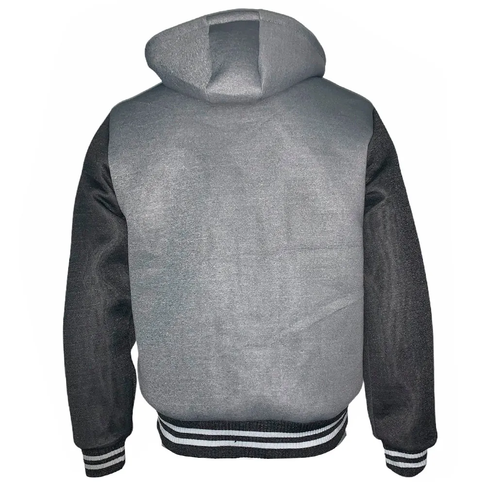 Mens Bomber Varsity Jacket Zip Up Faux Fur Lining Removable Hoodie