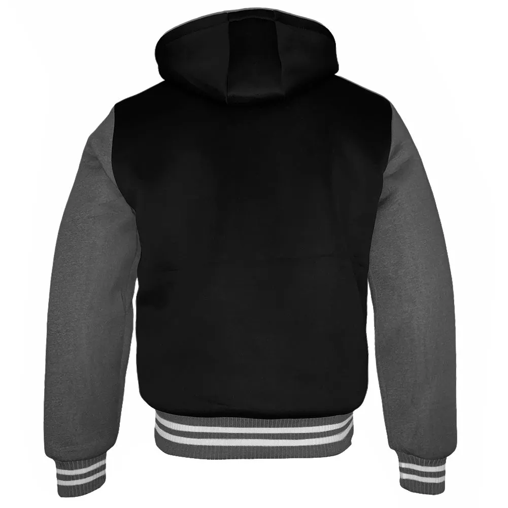 Mens Bomber Varsity Jacket Zip Up Faux Fur Lining Removable Hoodie