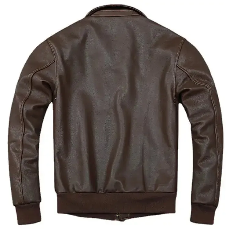 Men's Dark Brown A2 Flight Jacket – Leather Aviator Bomber Coat