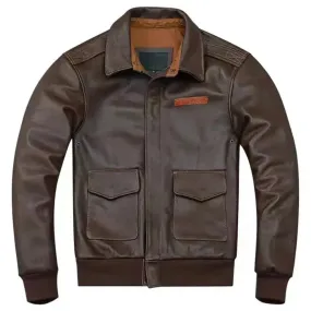 Men's Dark Brown A2 Flight Jacket – Leather Aviator Bomber Coat