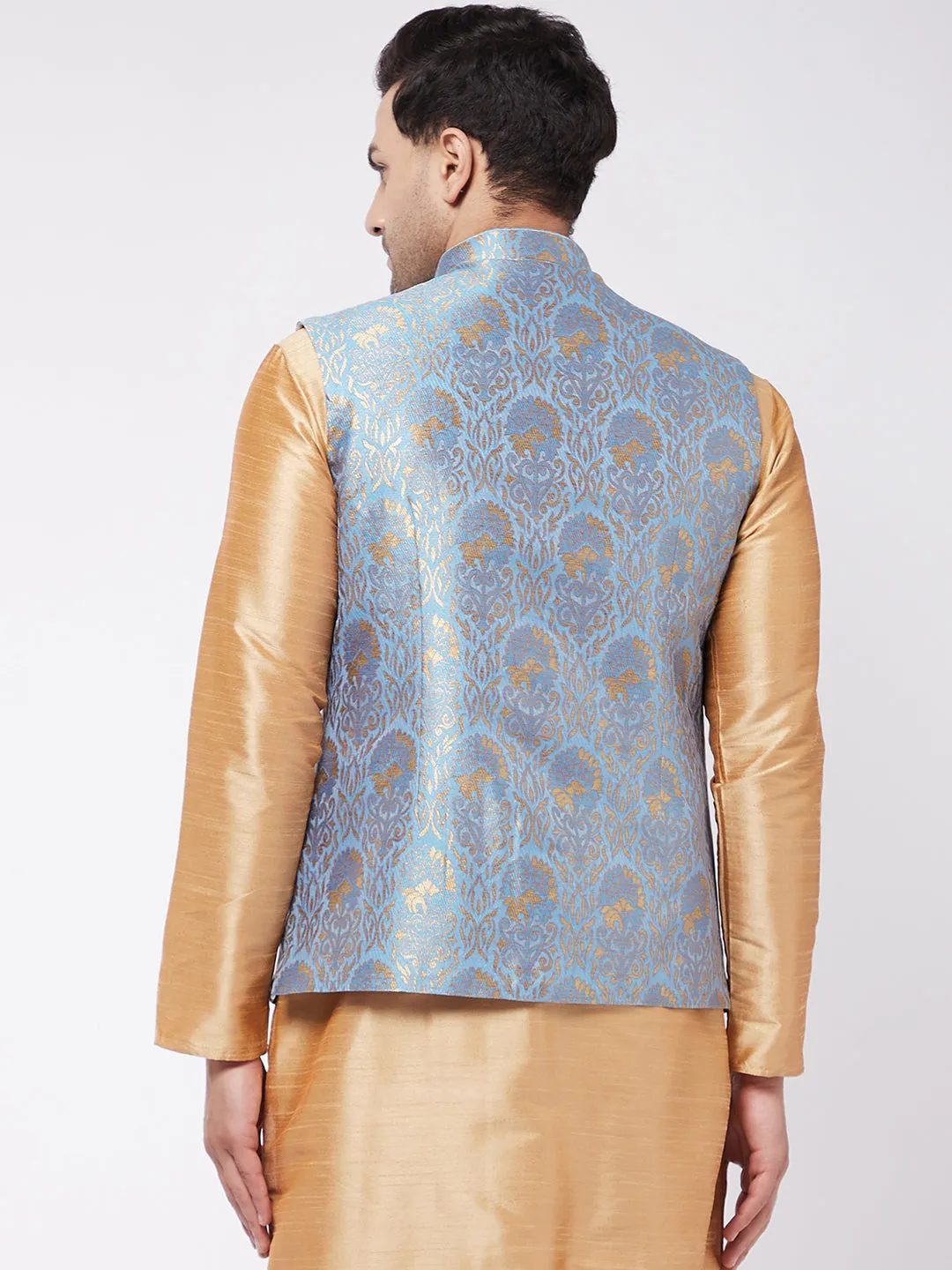 Men's Grey Silk Blend Nehru Jacket - Vastramay