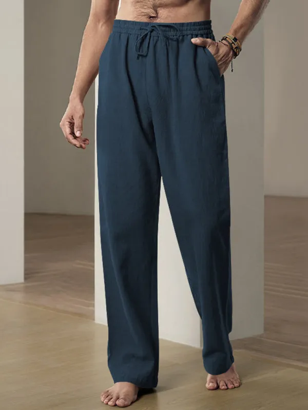 Men’s Linen Textured Lounge Trousers - Straight Leg Pants