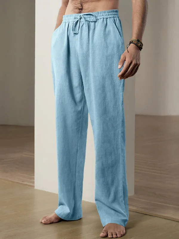 Men’s Linen Textured Lounge Trousers - Straight Leg Pants