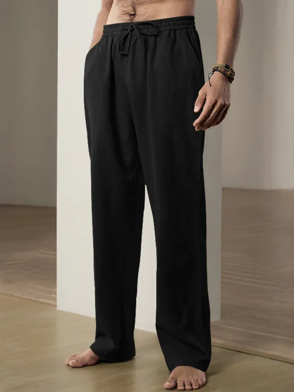 Men’s Linen Textured Lounge Trousers - Straight Leg Pants