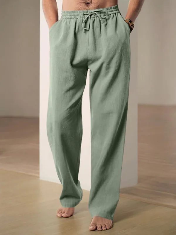 Men’s Linen Textured Lounge Trousers - Straight Leg Pants