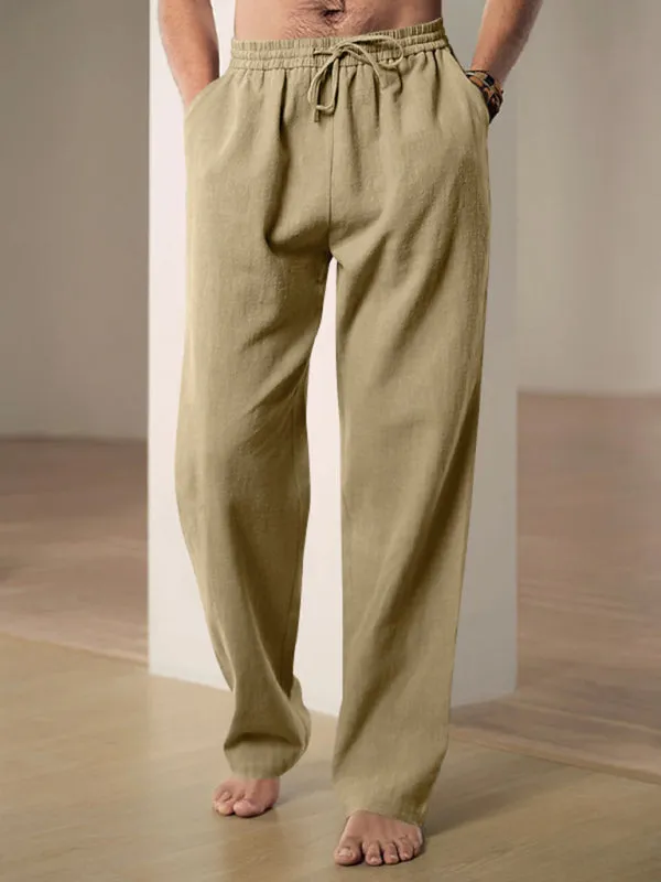Men’s Linen Textured Lounge Trousers - Straight Leg Pants