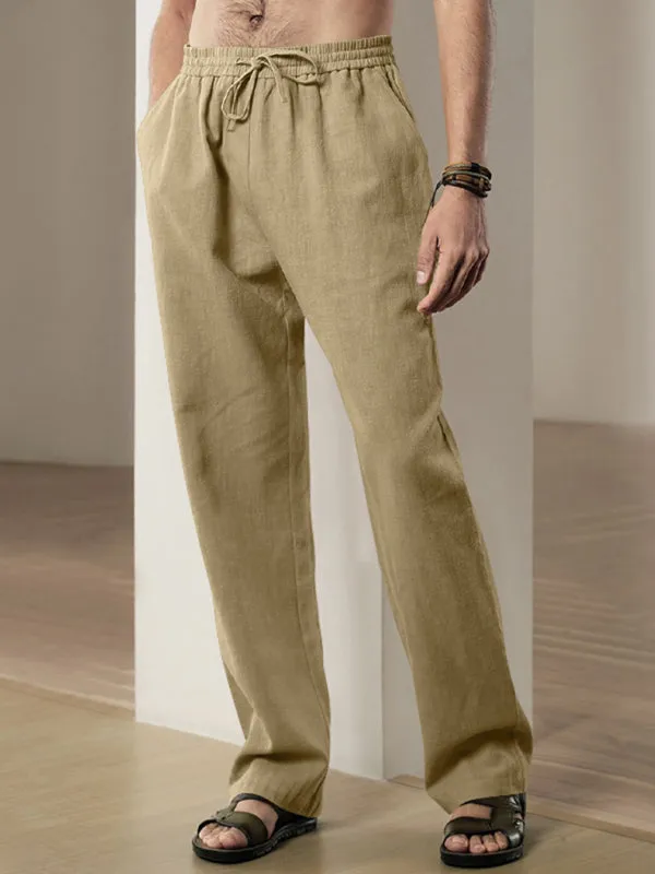 Men’s Linen Textured Lounge Trousers - Straight Leg Pants