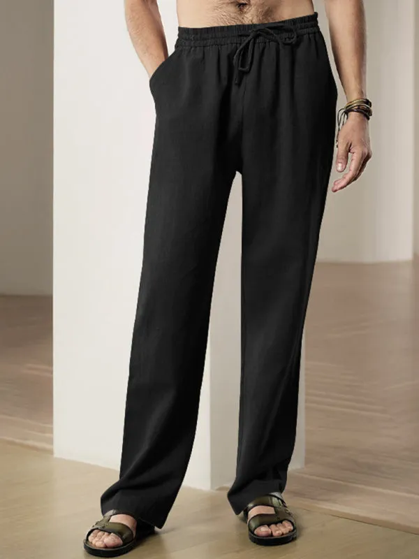 Men’s Linen Textured Lounge Trousers - Straight Leg Pants