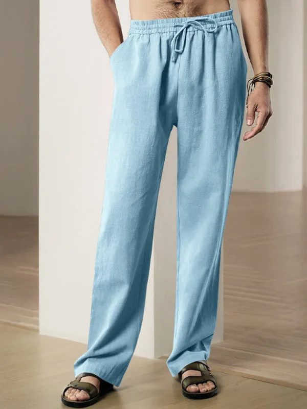 Men’s Linen Textured Lounge Trousers - Straight Leg Pants