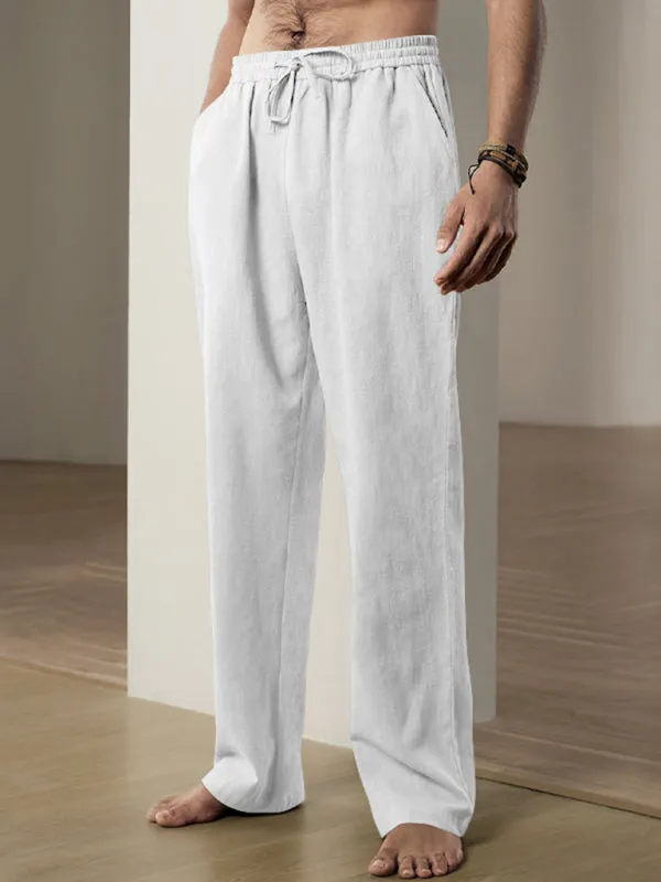 Men’s Linen Textured Lounge Trousers - Straight Leg Pants