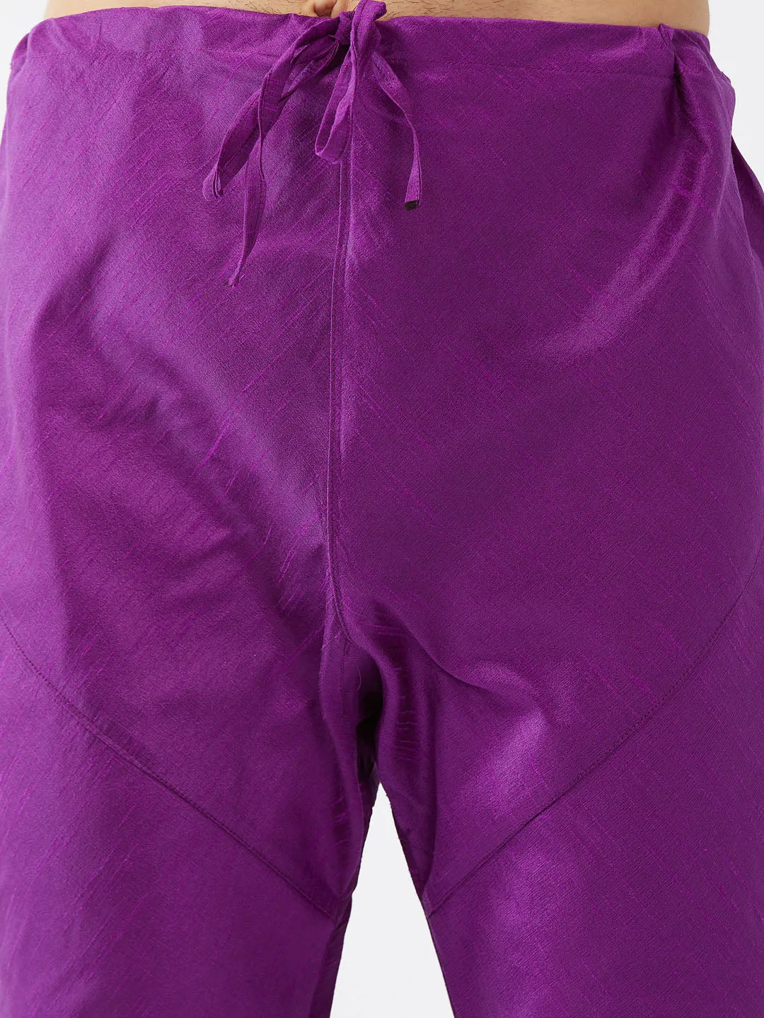 Men's Purple Black Silk Blend Jacket, Kurta And Pyjama Set - Vastramay