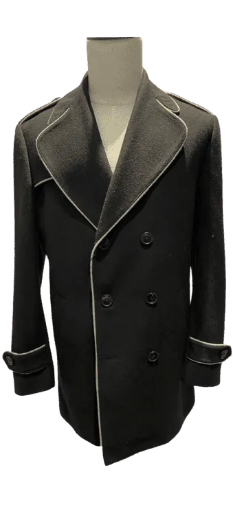 Mens Wool Trench coat - 'Black White' Color Mens Overcoat