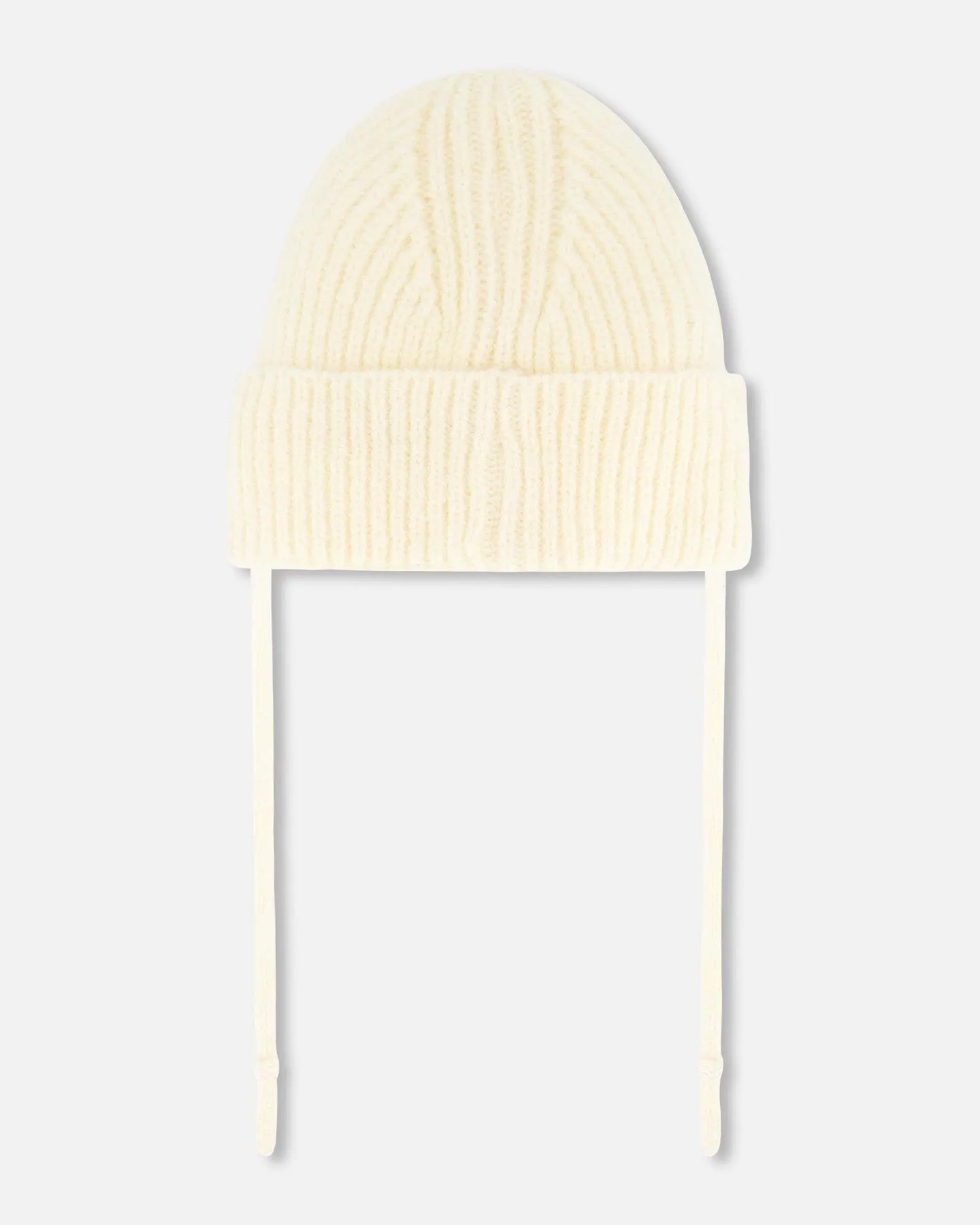 Mid-Season Knit Hat With Strings Off White