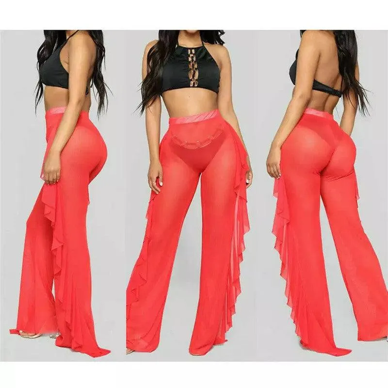 New Mesh Folds See-through Beach Pants Swimwear Pants