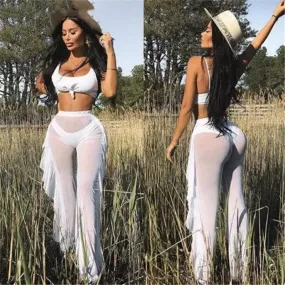 New Mesh Folds See-through Beach Pants Swimwear Pants