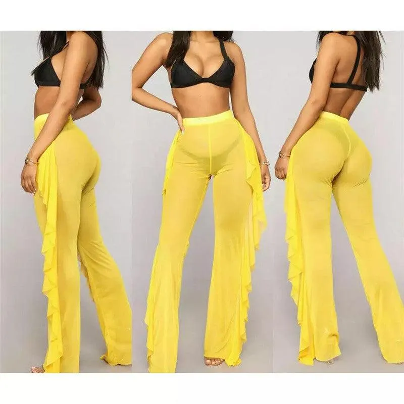 New Mesh Folds See-through Beach Pants Swimwear Pants