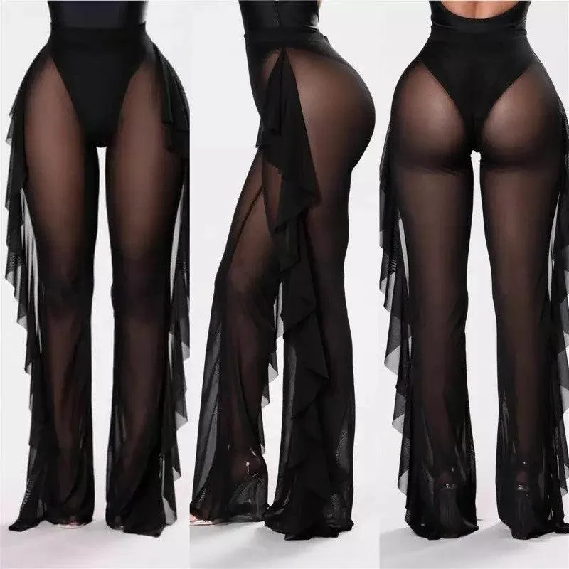 New Mesh Folds See-through Beach Pants Swimwear Pants