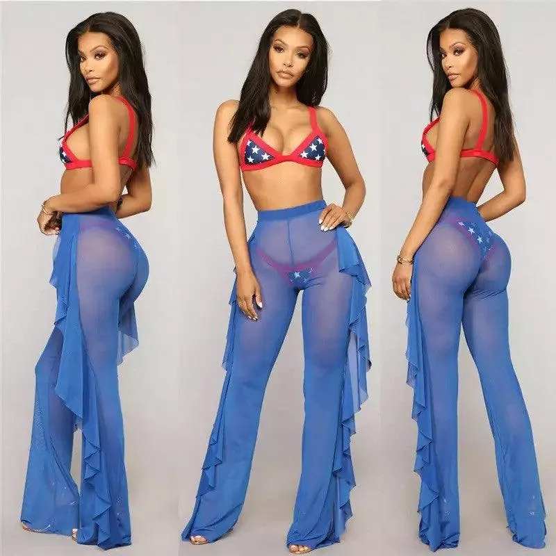 New Mesh Folds See-through Beach Pants Swimwear Pants