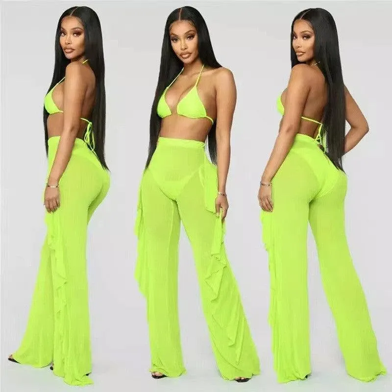New Mesh Folds See-through Beach Pants Swimwear Pants