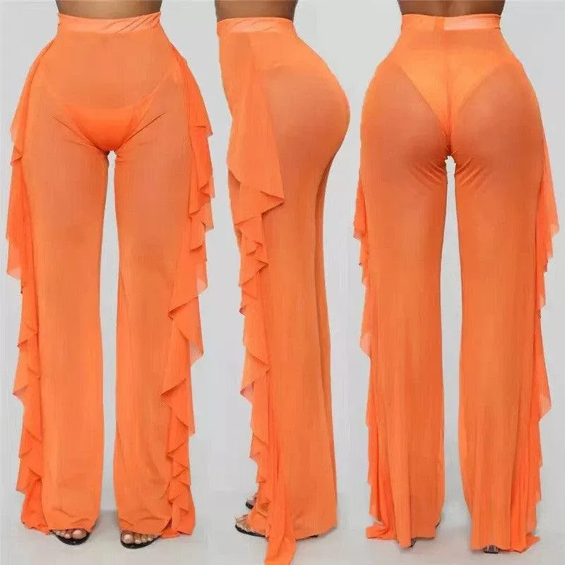 New Mesh Folds See-through Beach Pants Swimwear Pants