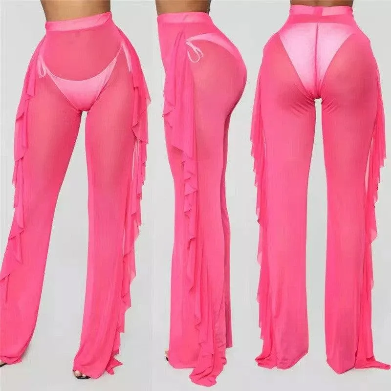 New Mesh Folds See-through Beach Pants Swimwear Pants