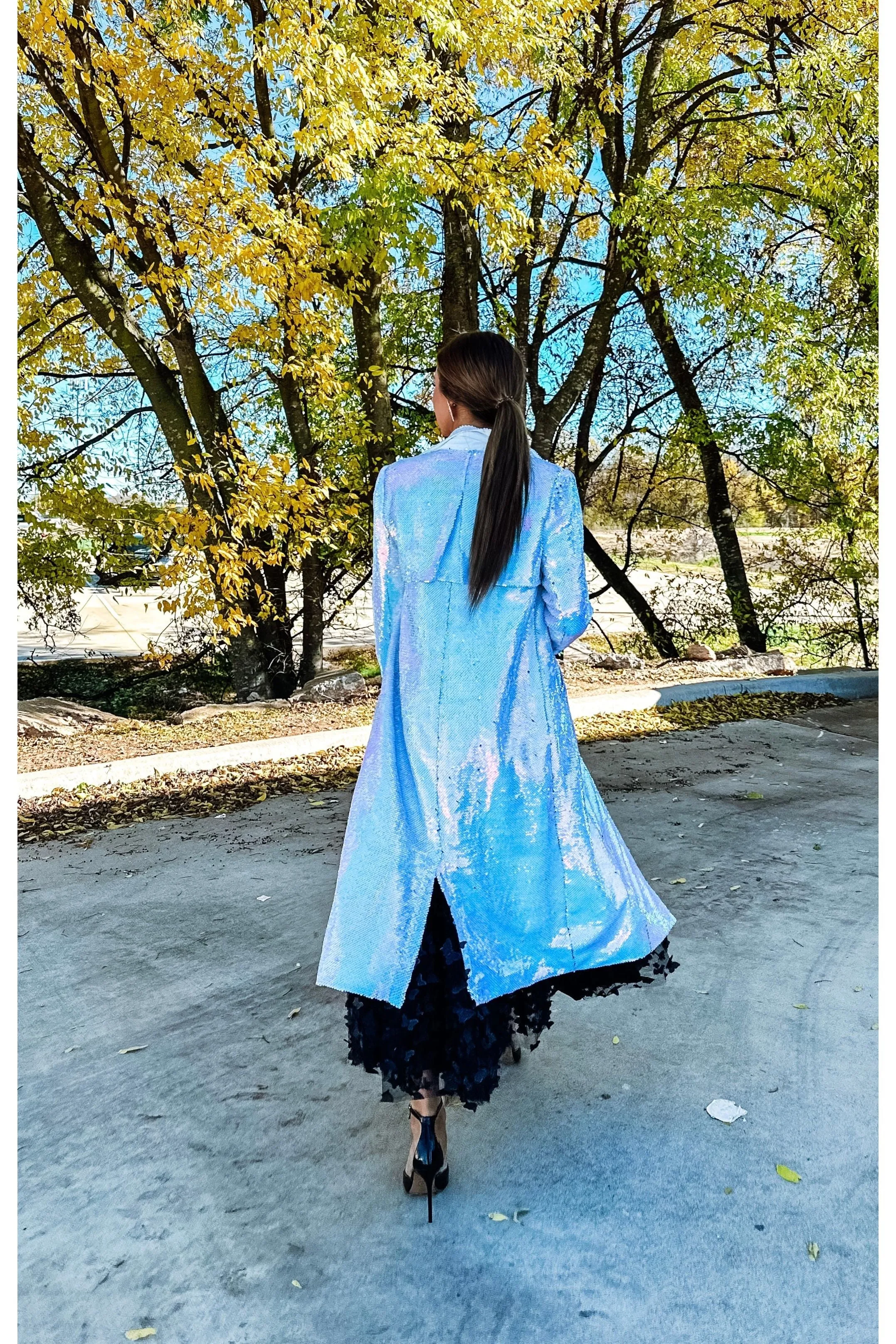 Oh You Fancy White Opal Sequins Trench Coat