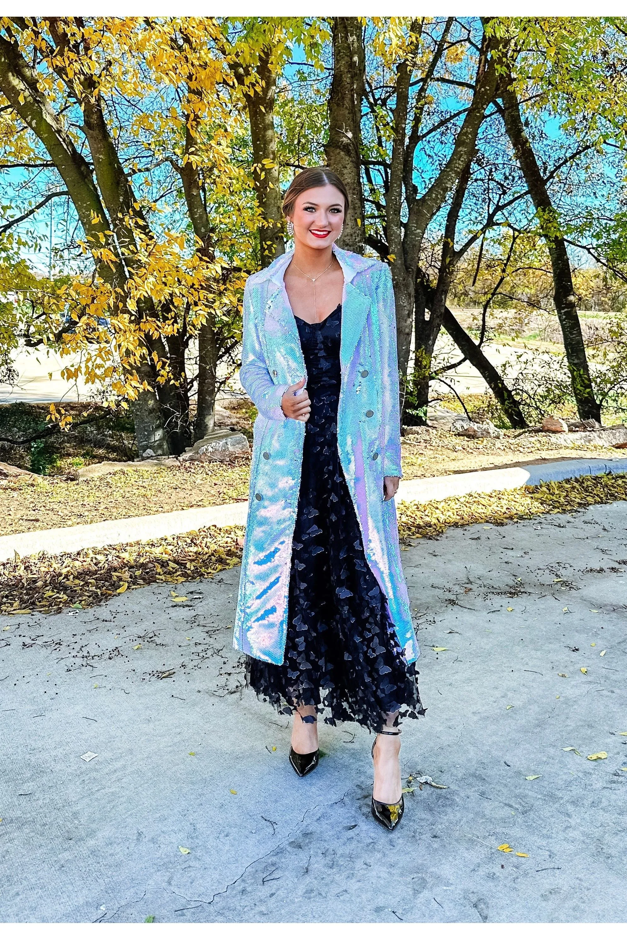 Oh You Fancy White Opal Sequins Trench Coat
