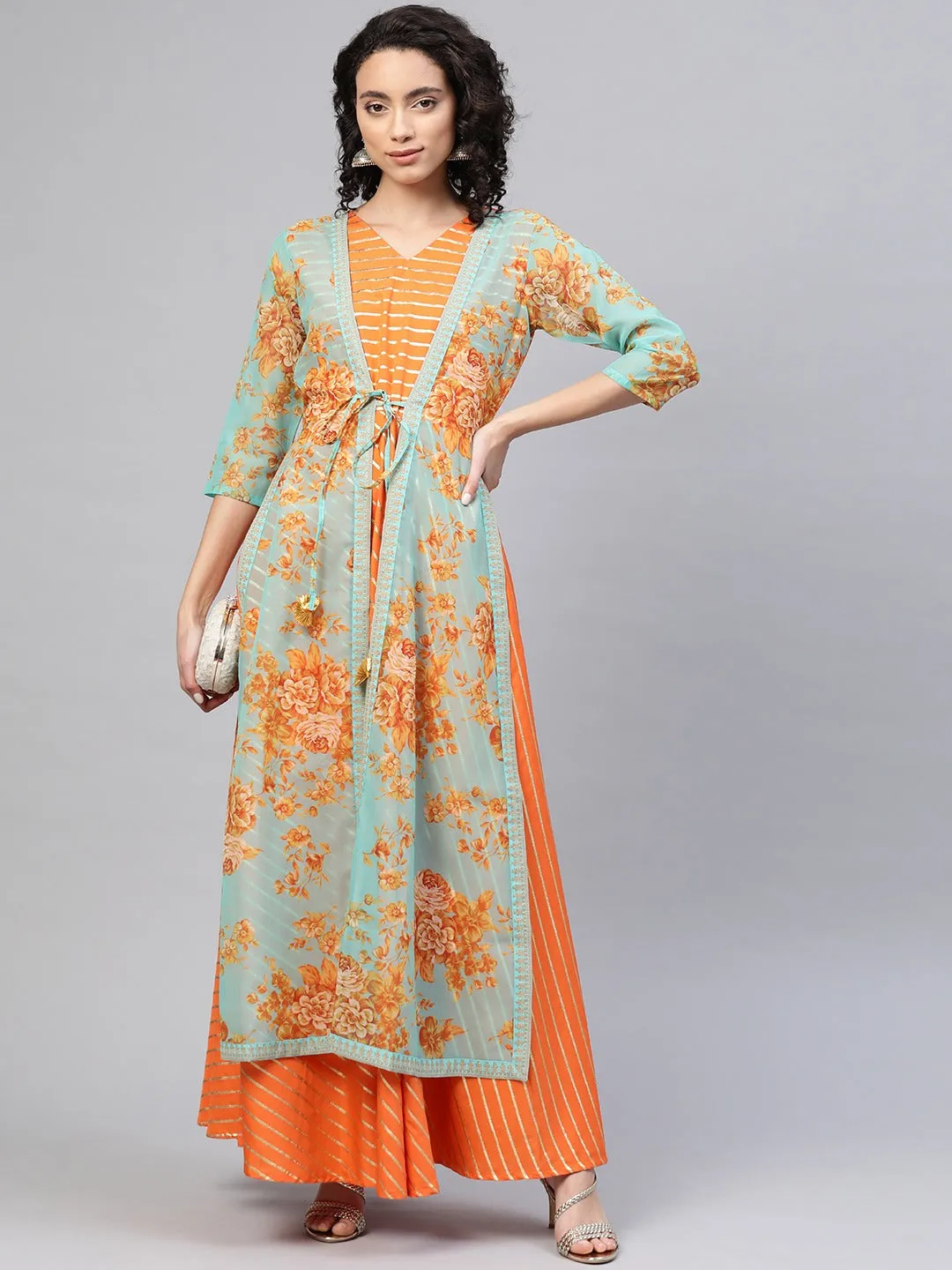 Orange & Gold Ethnic Layered Dress