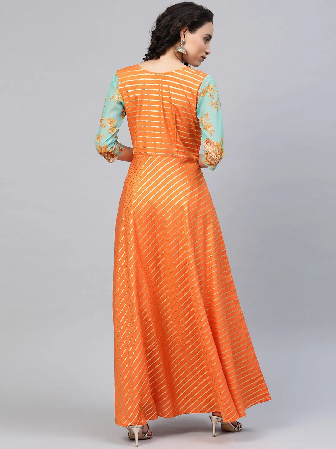 Orange & Gold Ethnic Layered Dress