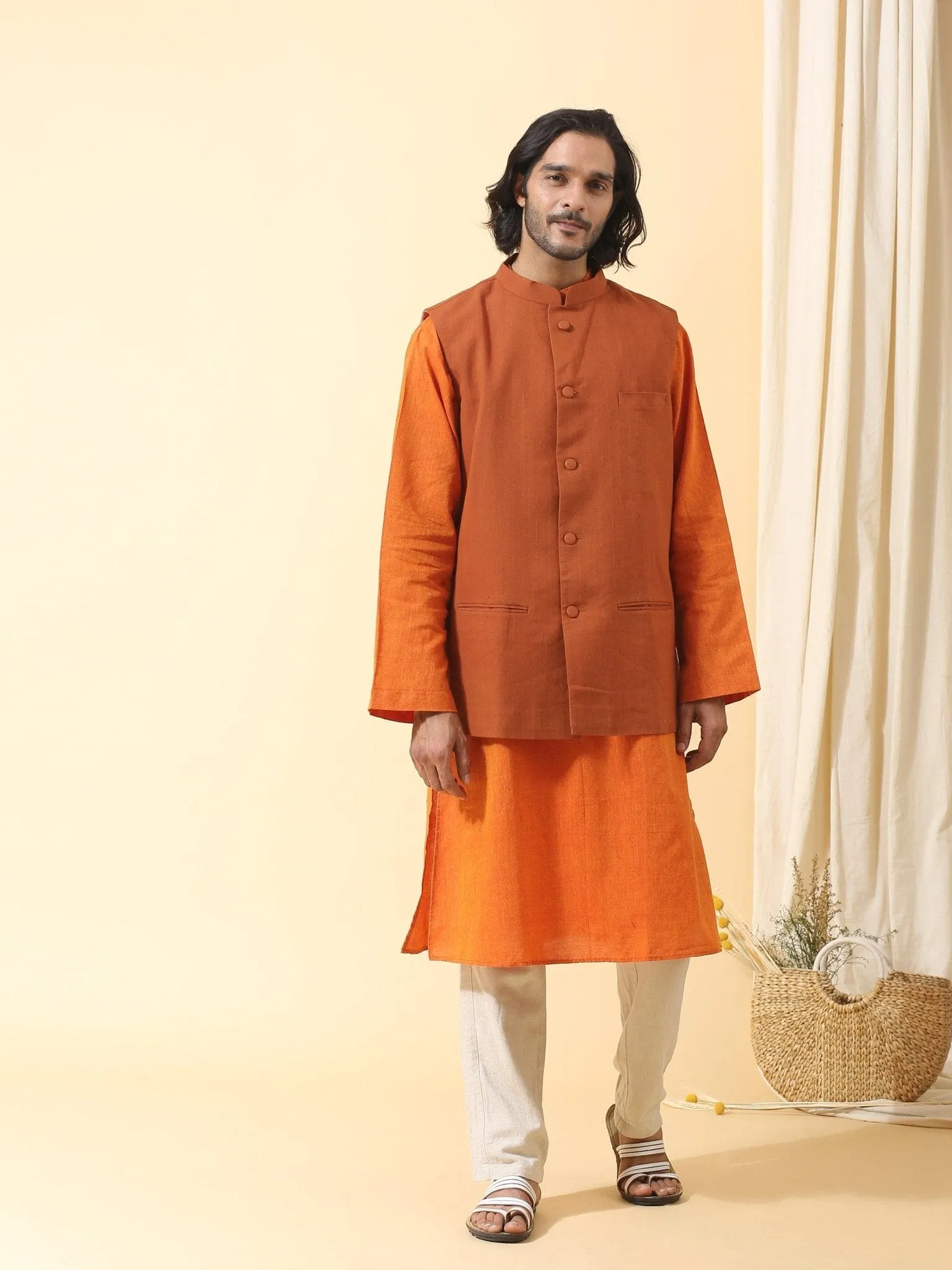 Orange Men Nehru Jacket