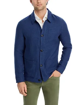 Peter Millar Mens Regular fit Button Down Chore Coat Large Blue Herringbone