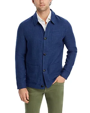 Peter Millar Mens Regular fit Button Down Chore Coat Large Blue Herringbone