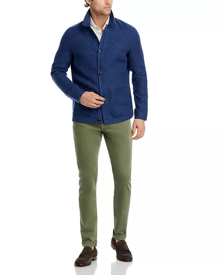 Peter Millar Mens Regular fit Button Down Chore Coat Large Blue Herringbone