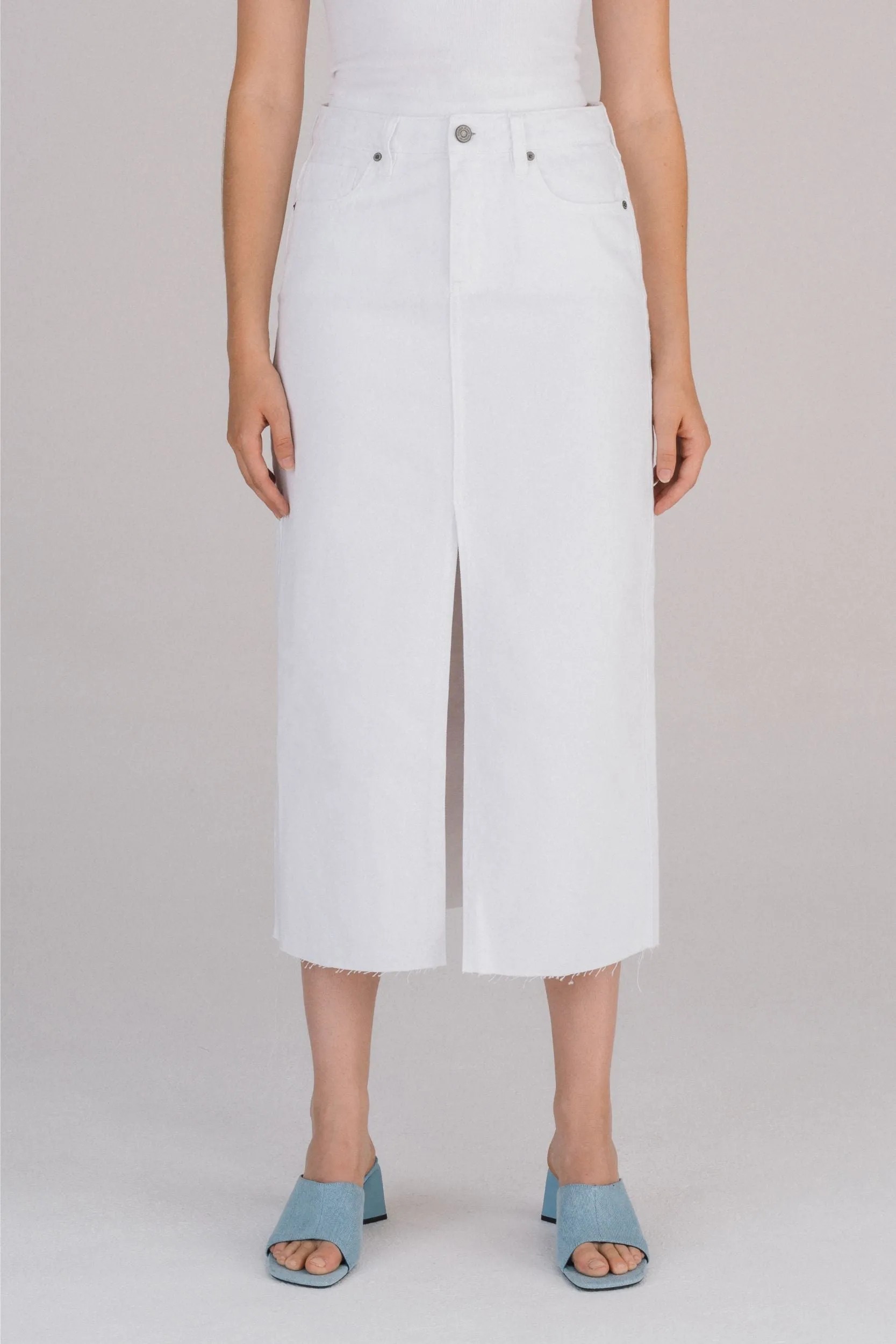 [PEYTON] White Front Slit Midi Skirt