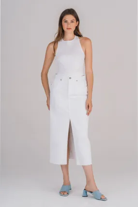 [PEYTON] White Front Slit Midi Skirt