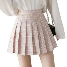 Pink Plaid High Waist Pleated Mini Skirt