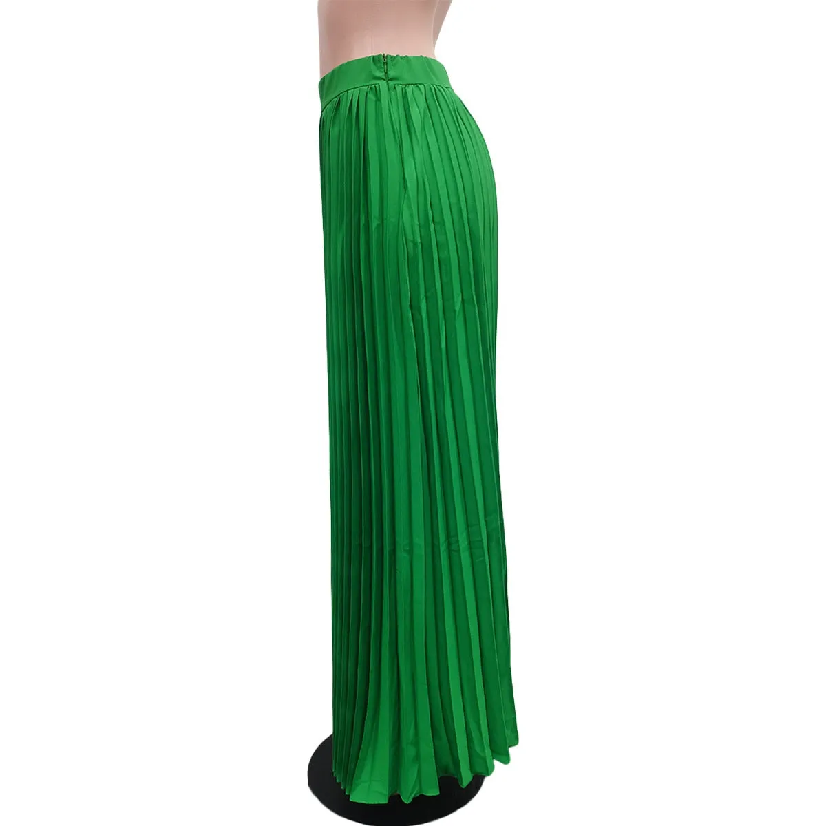 Pleated Solid High Waist Loose Maxi Skirt