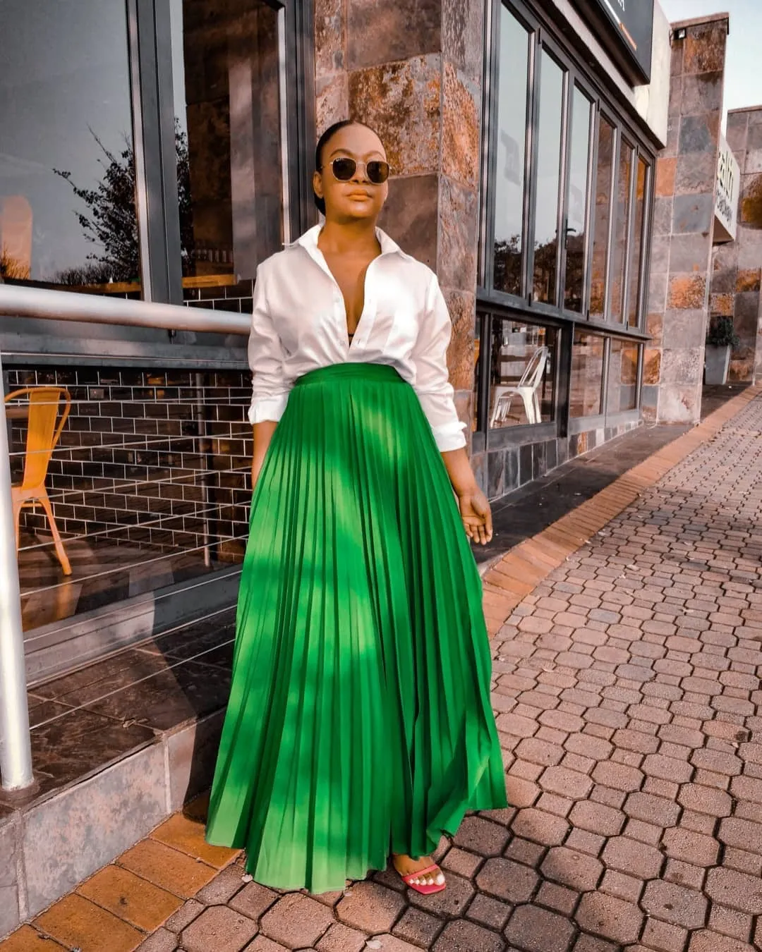 Pleated Solid High Waist Loose Maxi Skirt