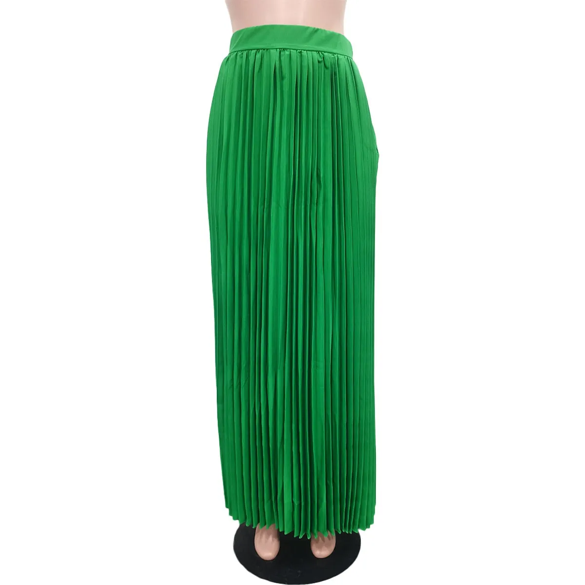 Pleated Solid High Waist Loose Maxi Skirt