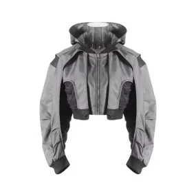 Pre Order:  Color Blocked Casual Cropped Bomber Jacket