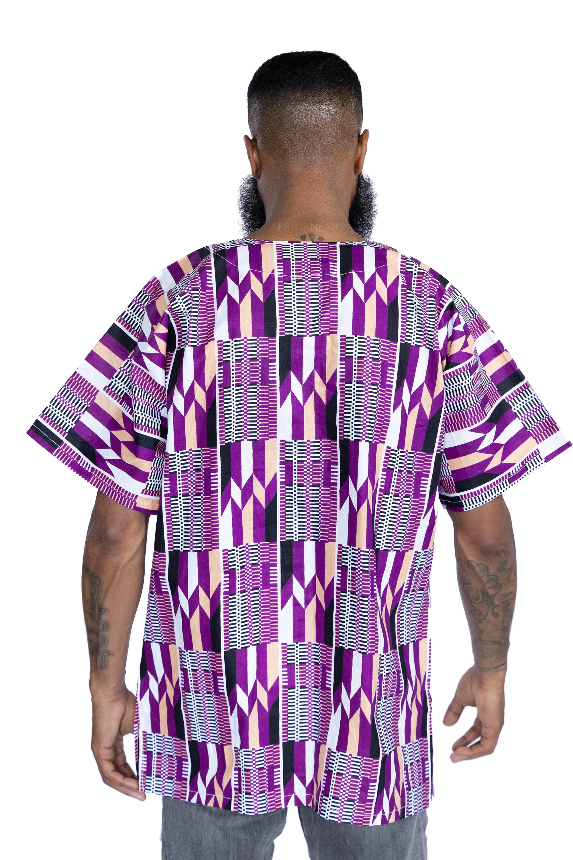 Purple / white Kente  Dashiki Shirt / Dashiki Dress - African print top - Unisex