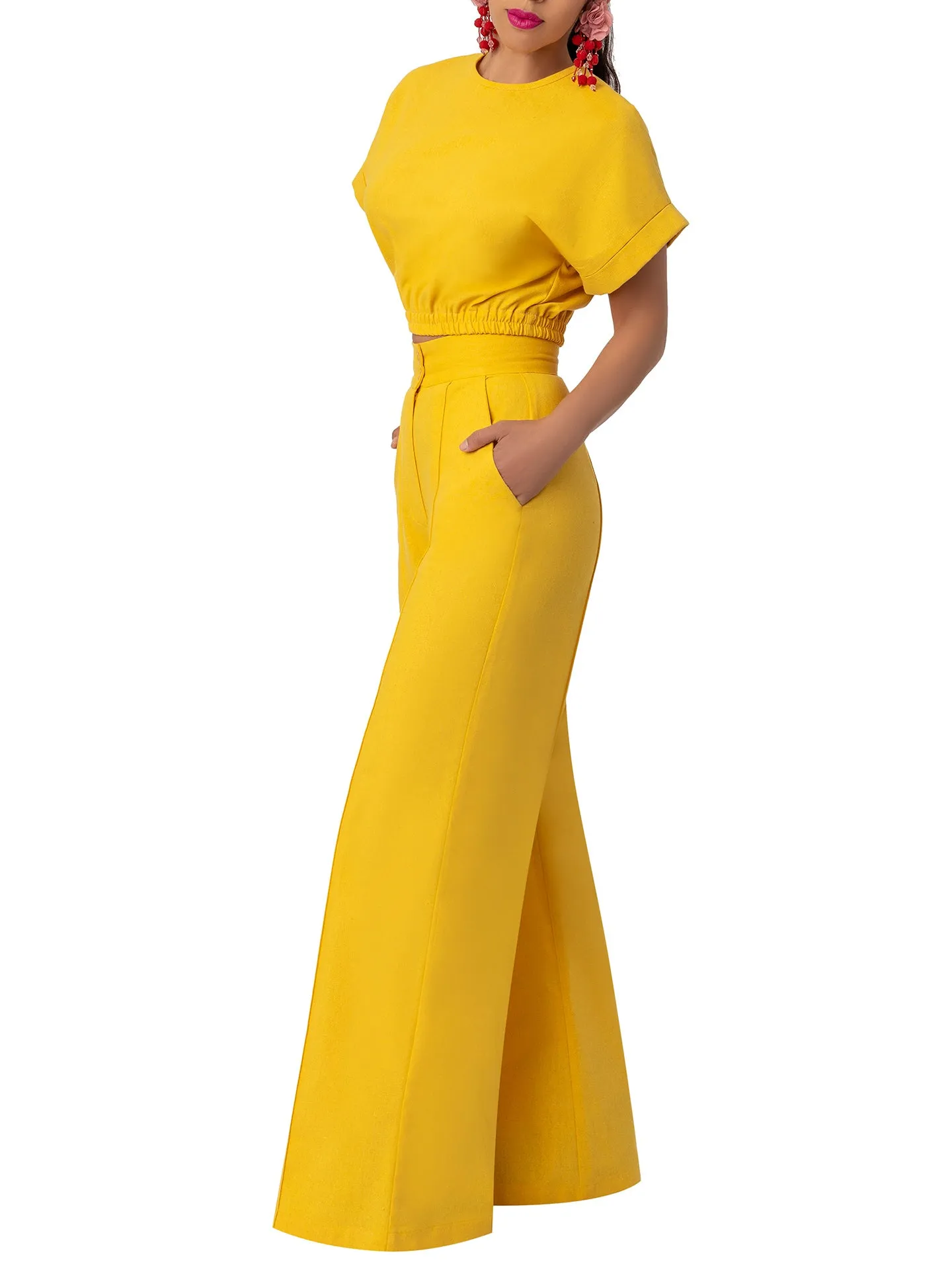 "Piña Colada" Yellow Linen High Waisted Pants
