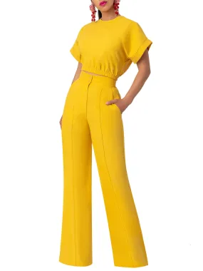 "Piña Colada" Yellow Linen High Waisted Pants