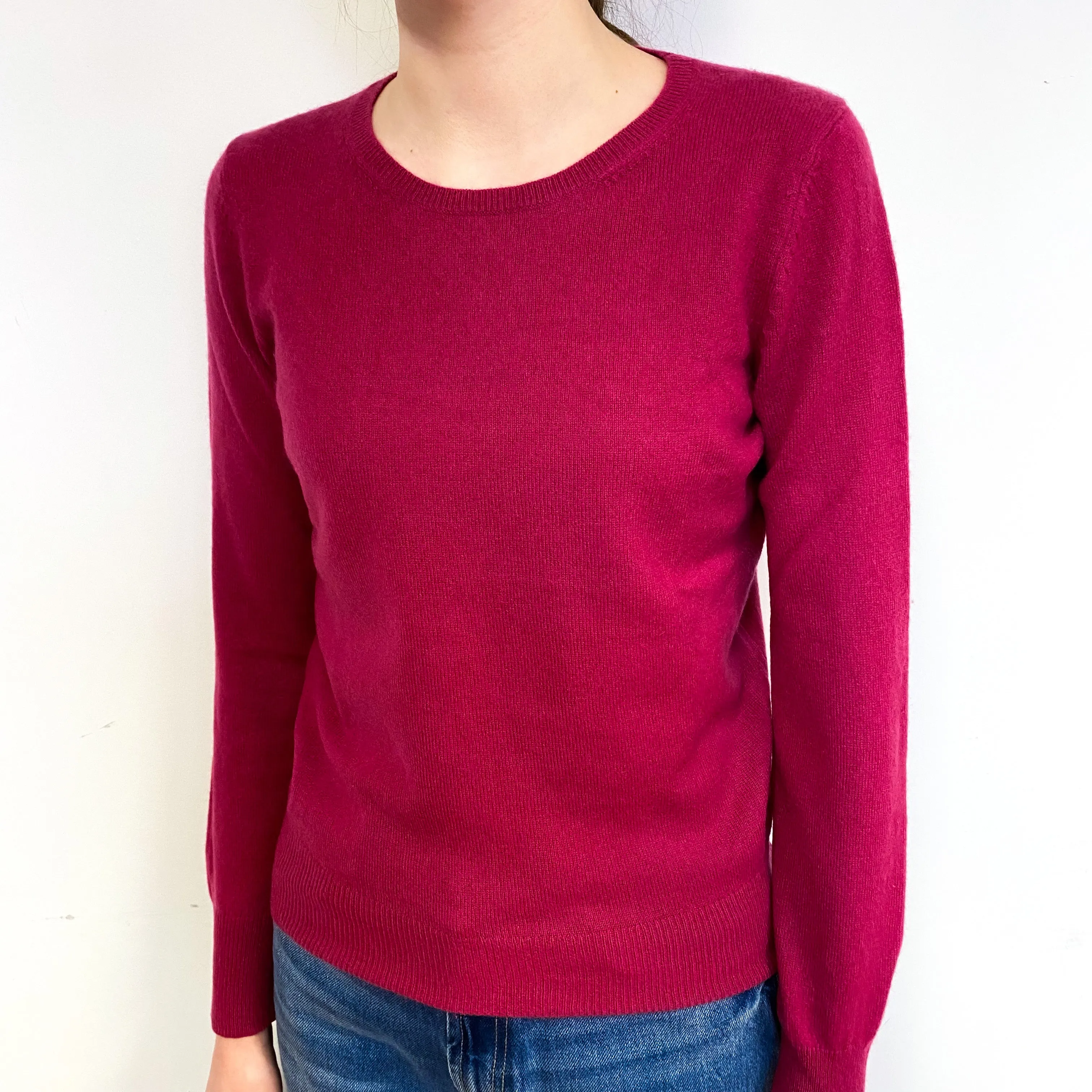 Raspberry Pink Cashmere Crew Neck Jumper Extra Small